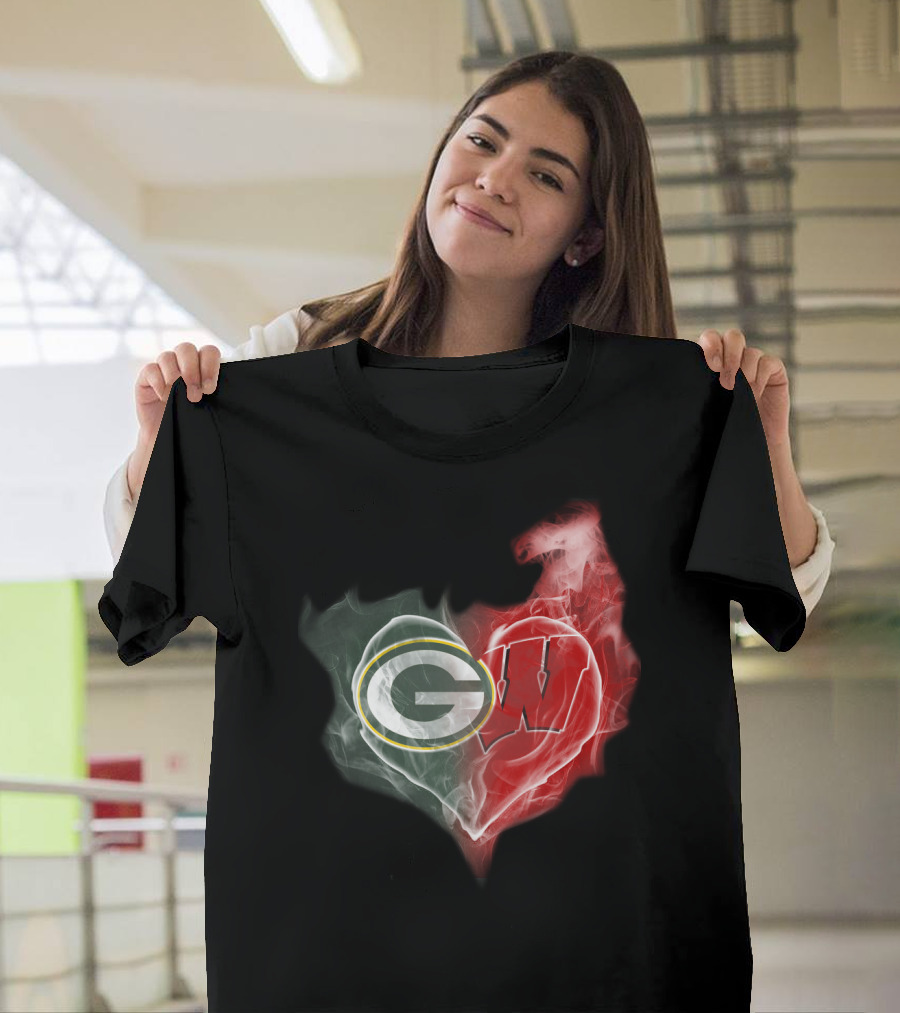 Packers Wisconsin Badgers G W Heart Fusion T-Shirt
