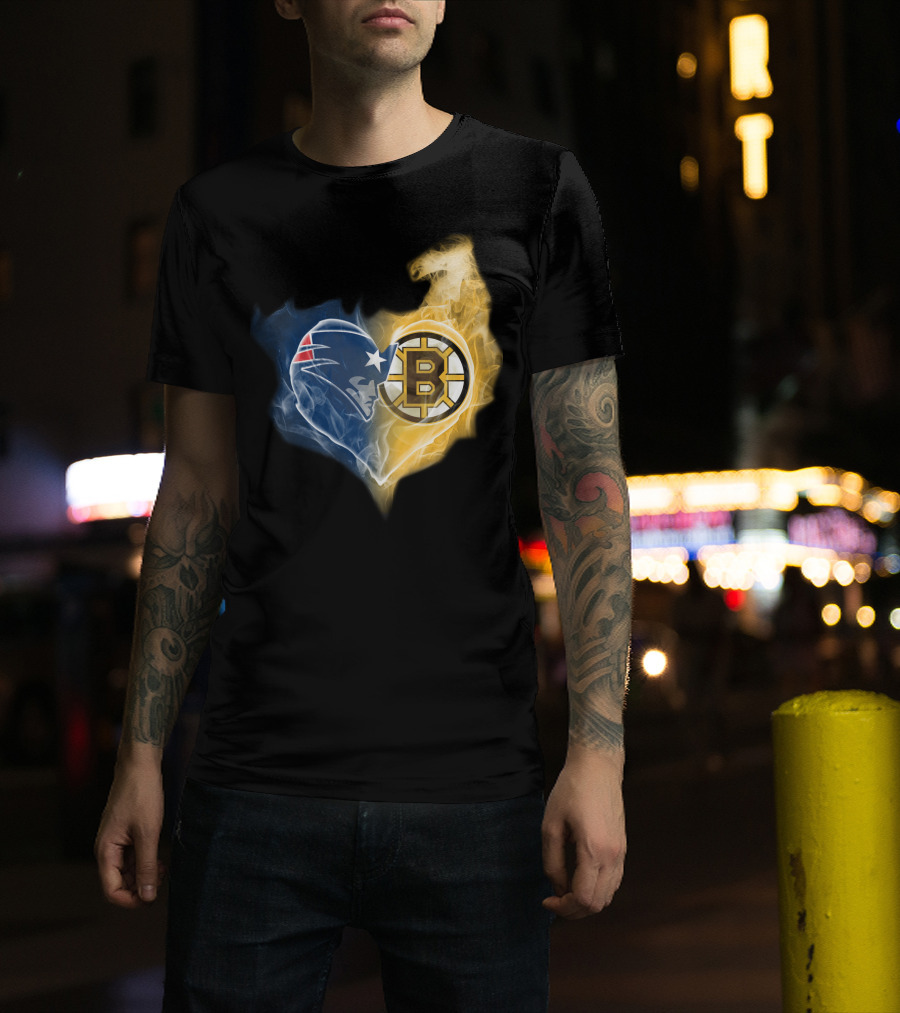Patriots Boston Bruins Heart Logo Fusion T-Shirt