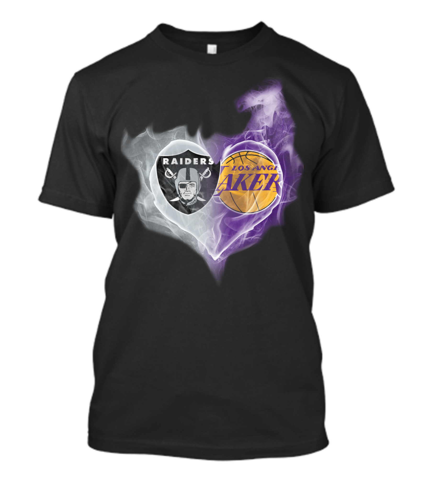 Raiders Los Angeles Lakers Heart Smoky Fusion T-Shirt