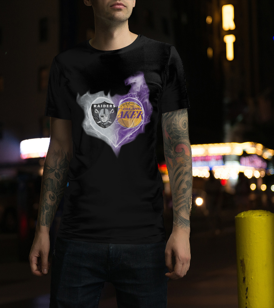 Raiders Los Angeles Lakers Heart Smoky Fusion T-Shirt