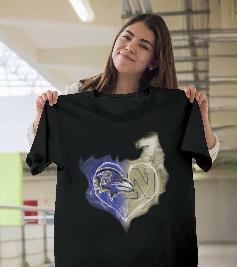 Ravens Navy Midshipmen Heart Smoke T-Shirt