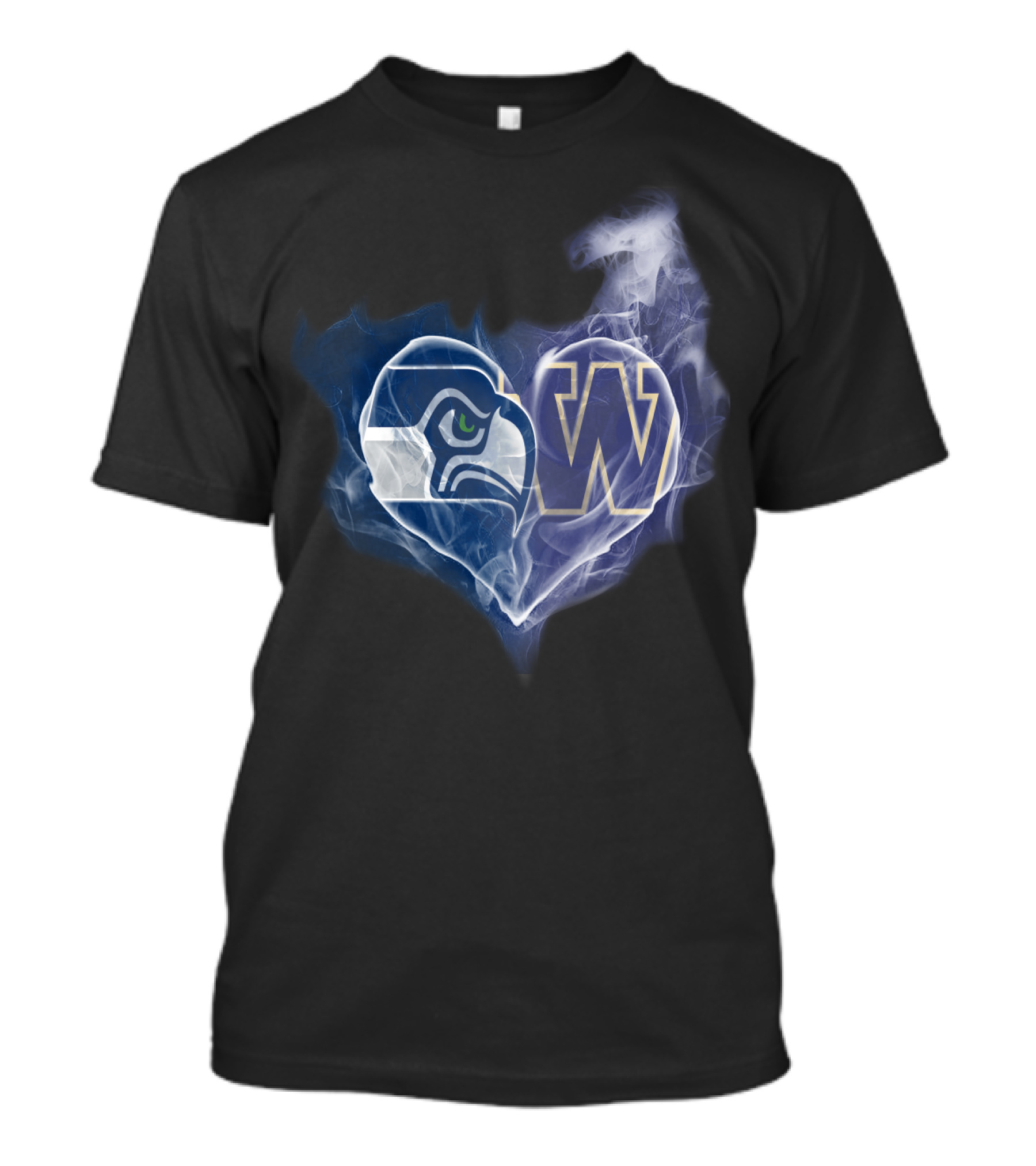Seattle Seahawks Washington Huskies Heart Logo Smoke T-Shirt