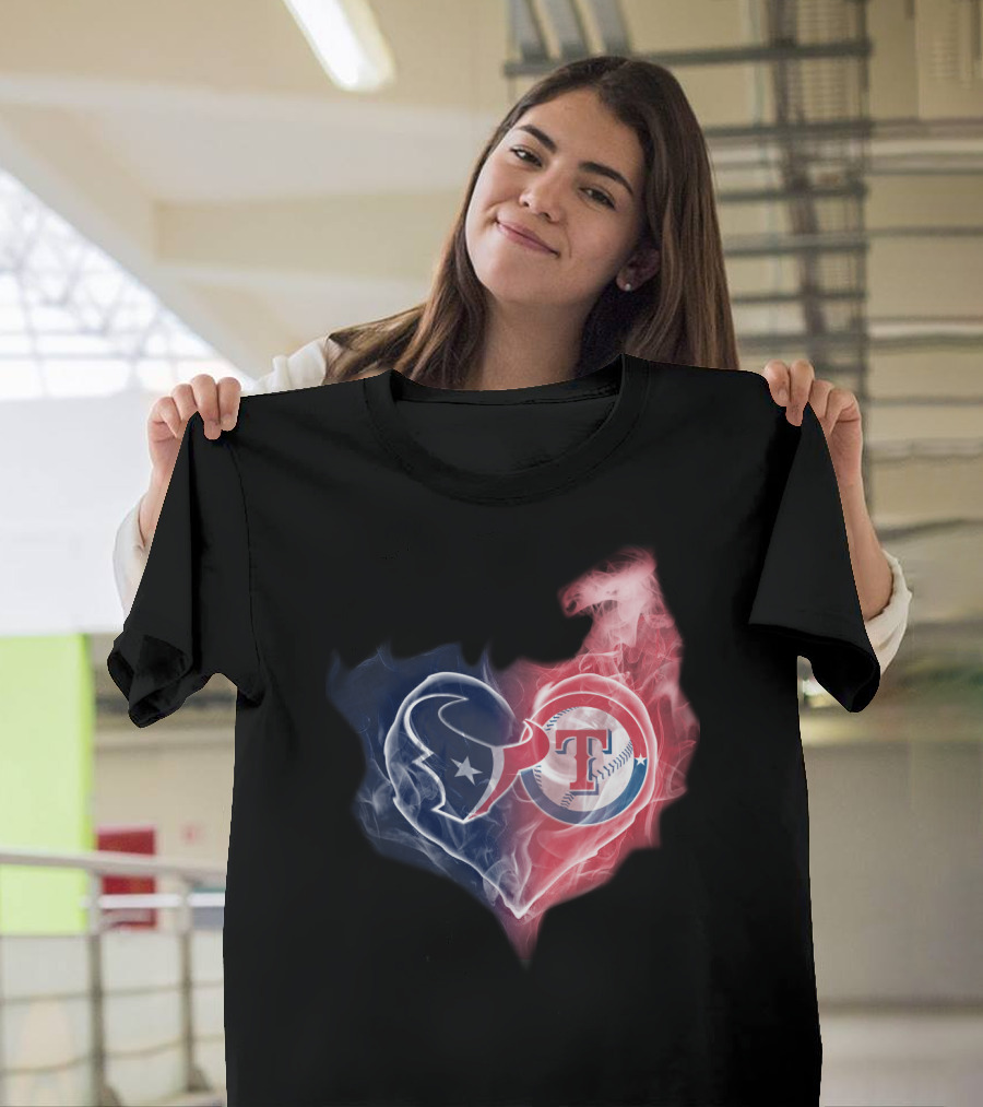 Texans Texas Rangers Heart Logo Combination T-Shirt