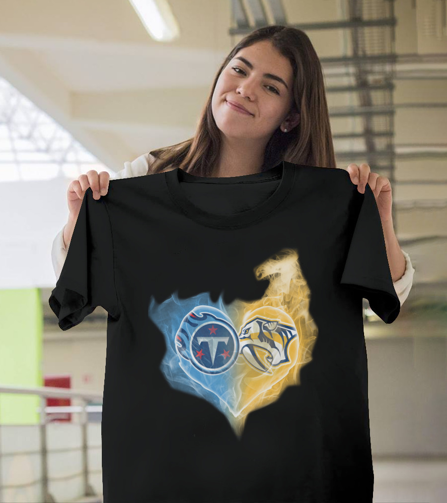 Titans Nashville Predators Heart Dual Logo Smoke Fusion T-Shirt