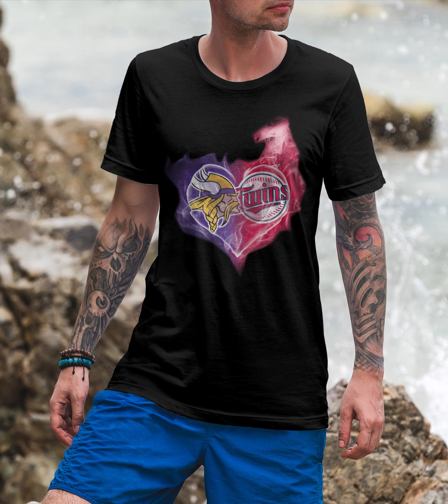 Vikings Minnesota Twins Heart Logo Smoke T-Shirt