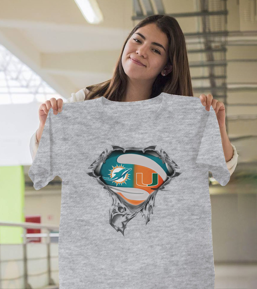 Miami Dolphins Miami Hurricanes Super Fan Crest T-Shirt