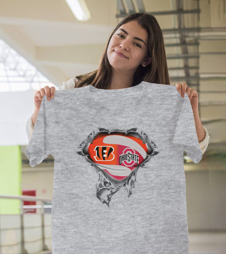 Bengals Ohio State Football Fusion Under Superhero T-Shirt