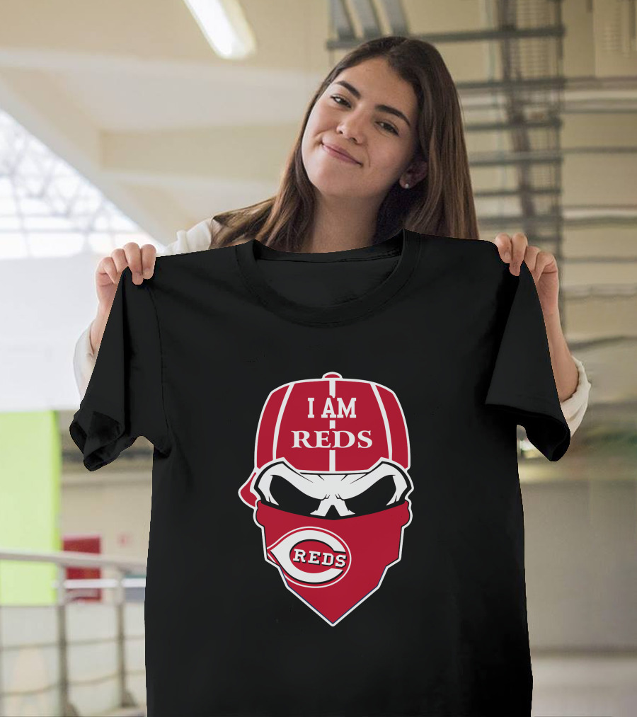 I Am Reds Cincinnati Reds Skull Logo Bandana T-Shirt