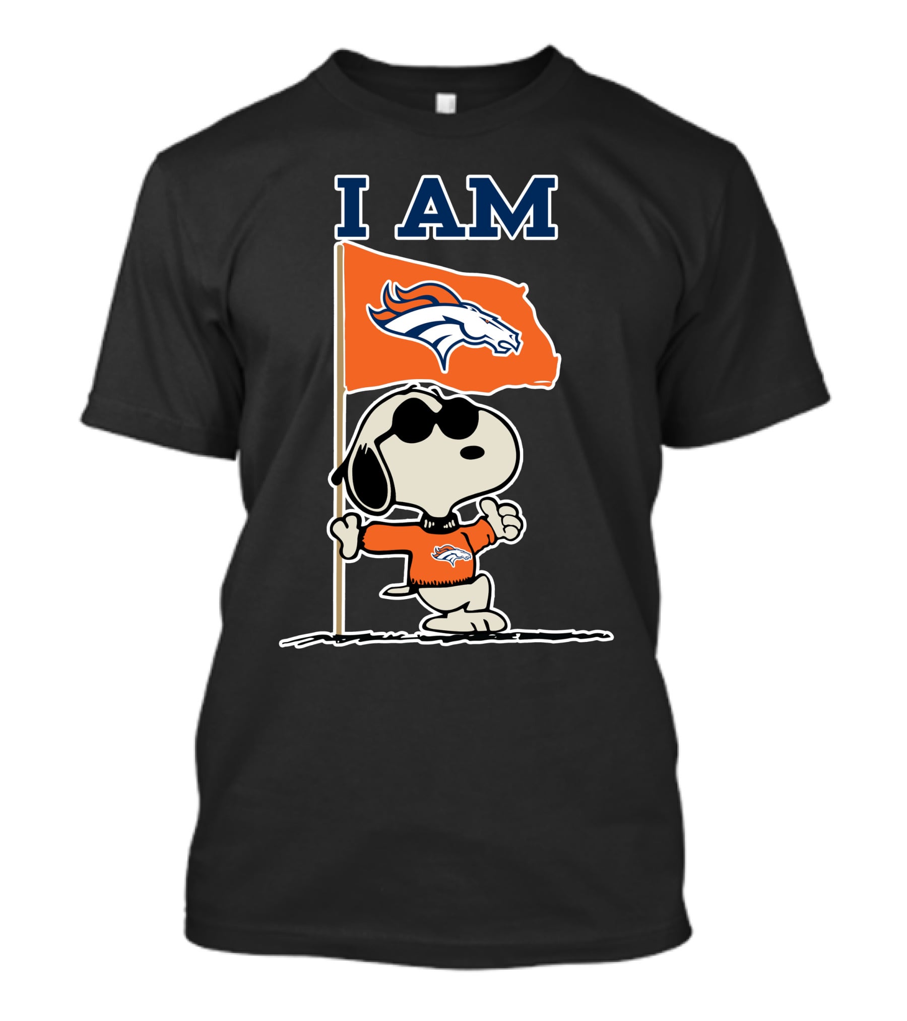 I Am Denver Broncos Snoopy Fan With Flag T-Shirt
