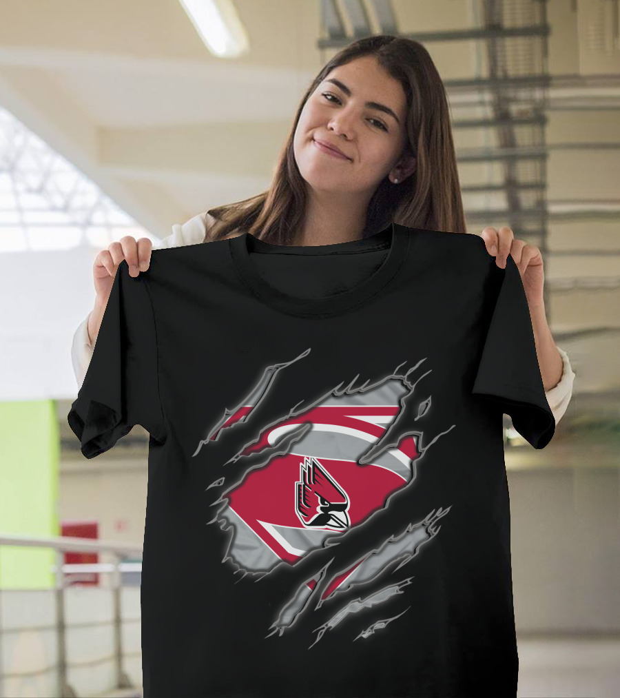 Ball State Cardinals Superman Logo With Claw Marks T-Shirt