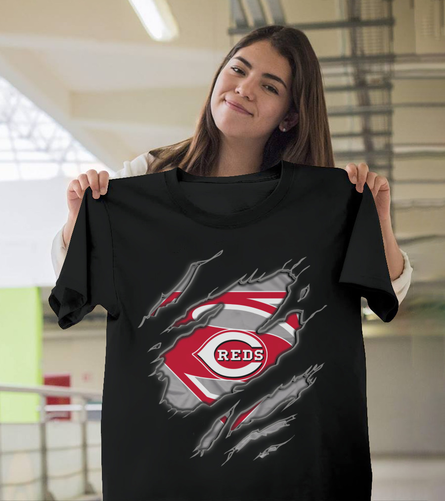 Cincinnati Reds Superman Logo Claw Tear T-Shirt