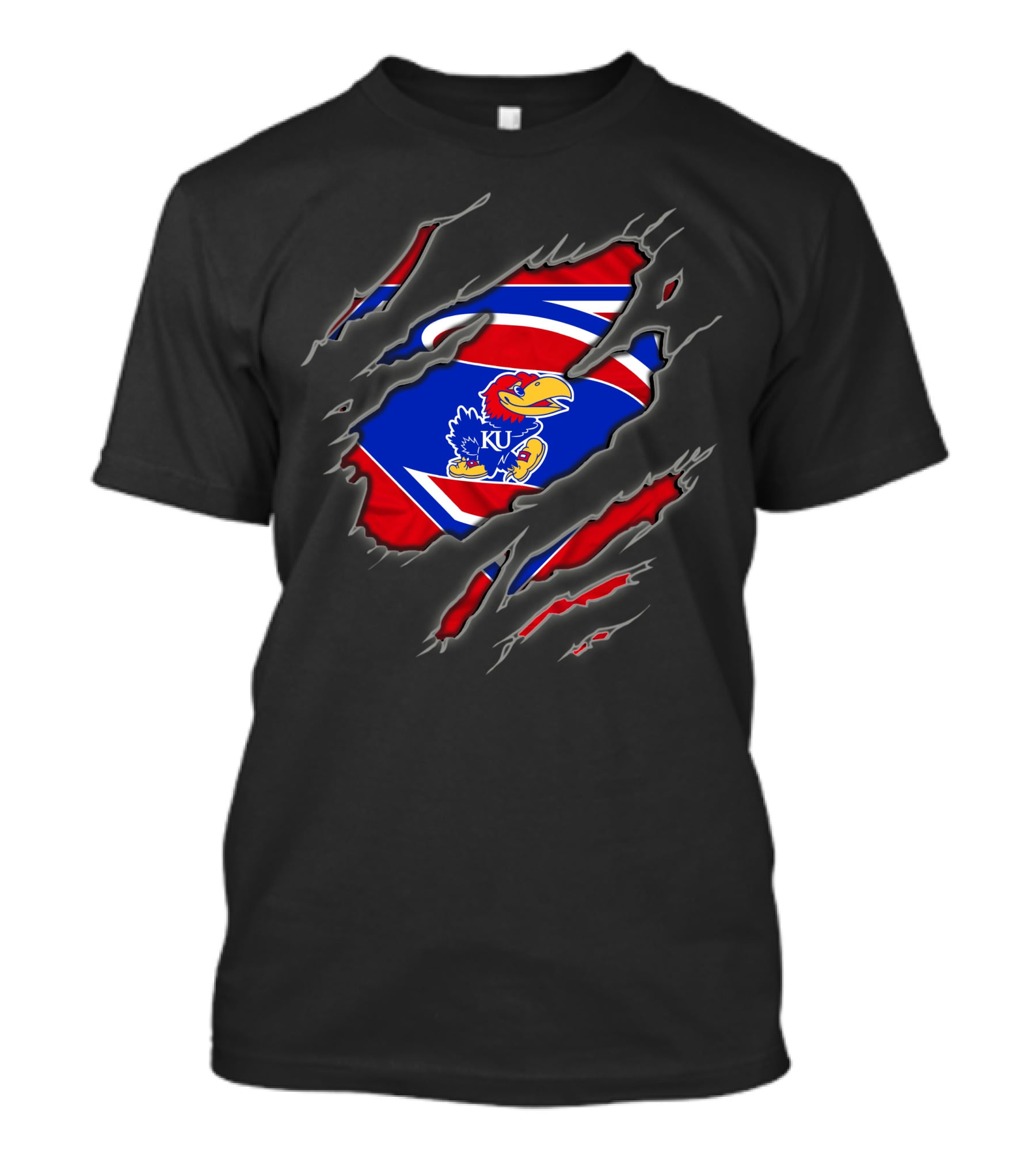 Kansas Jayhawks Torn Superman-Inspired Logo Claw Slash T-Shirt