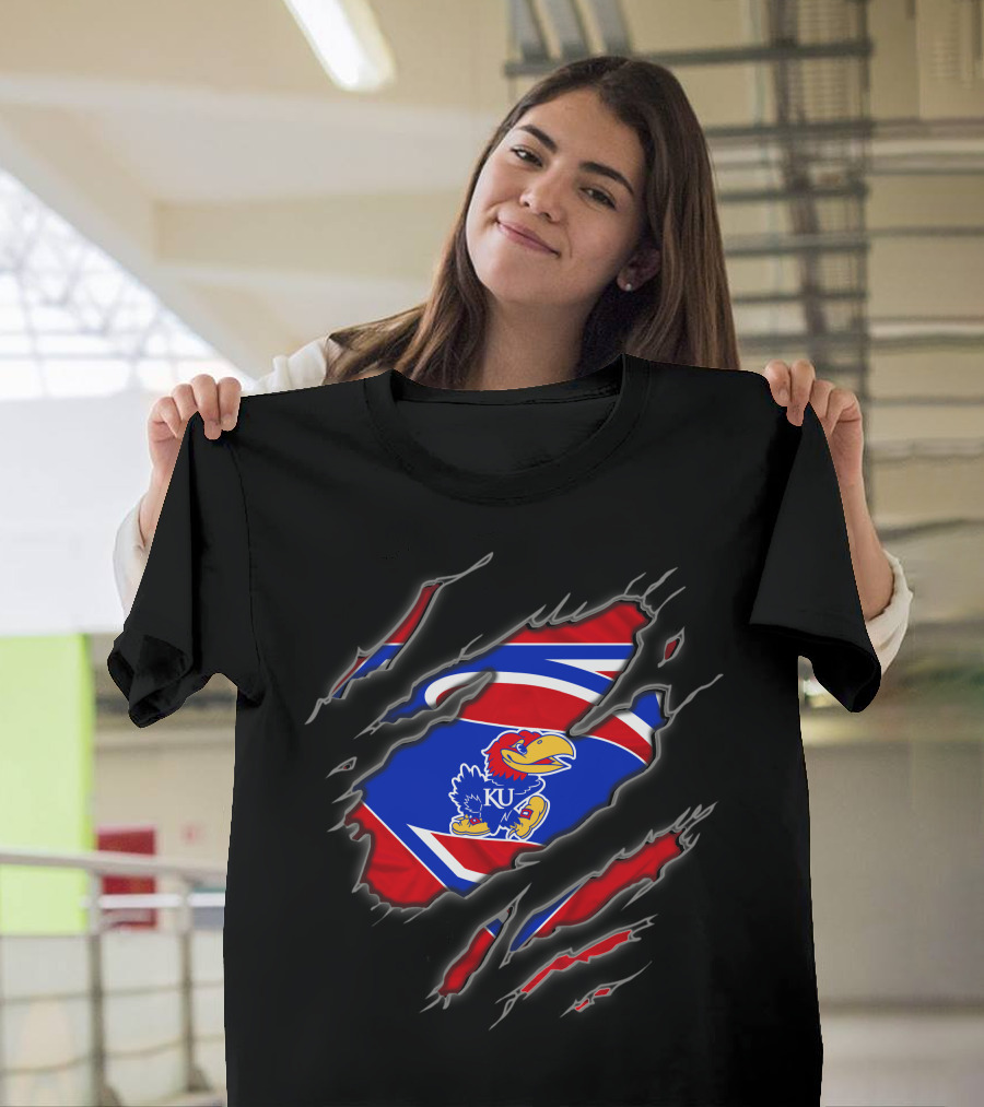 Kansas Jayhawks Torn Superman-Inspired Logo Claw Slash T-Shirt