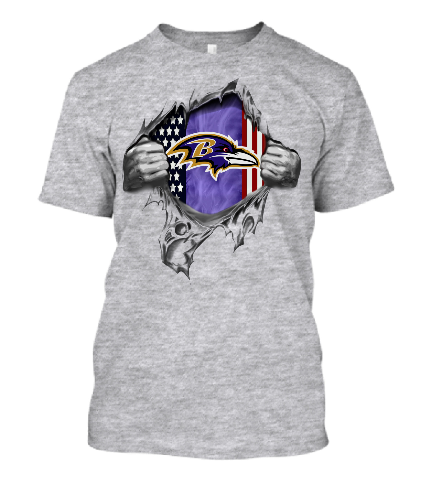 Baltimore Ravens American Flag Logo Graphic With Ripped Effect T-Shirt