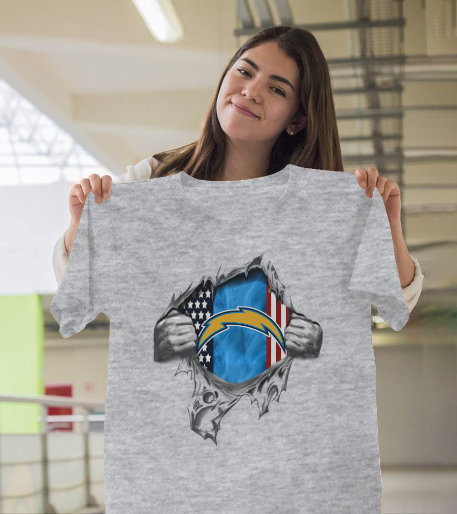 Los Angeles Chargers American Flag Tear T-Shirt