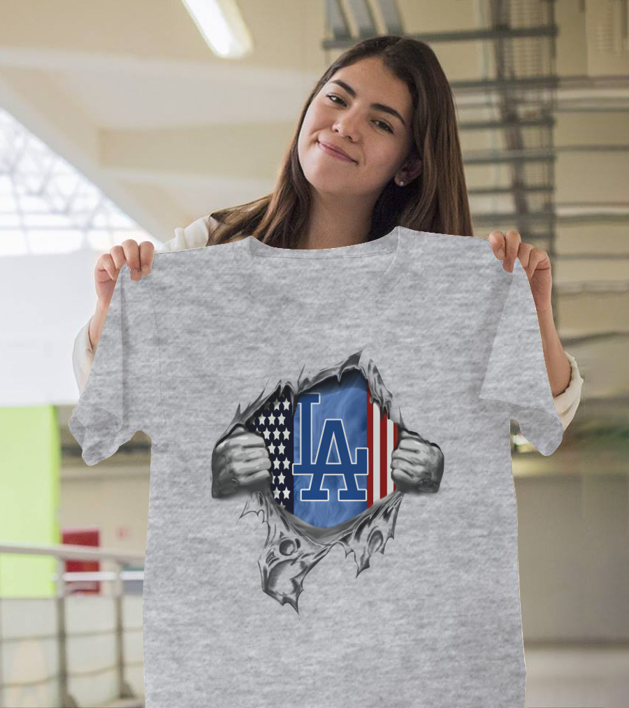 Usa Flag La Dodgers Team Spirit Fusion T-Shirt