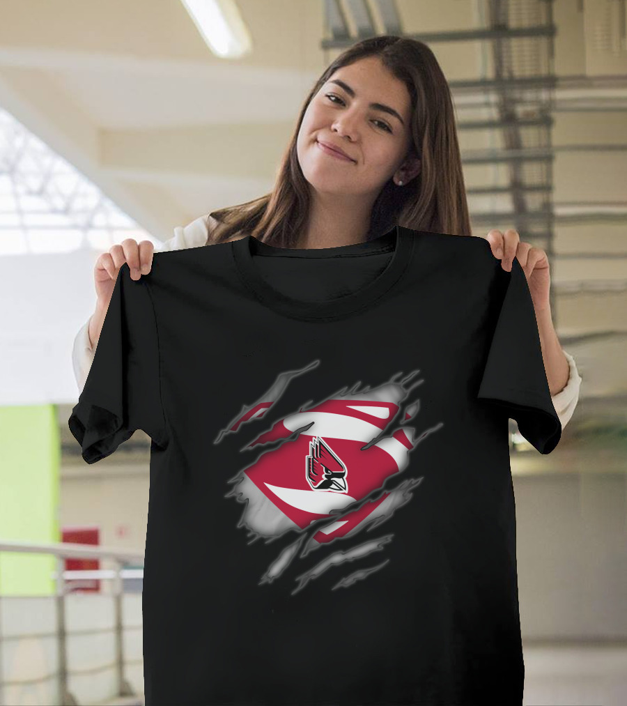 Ball State Cardinals Superman Logo Emblem Tear T-Shirt