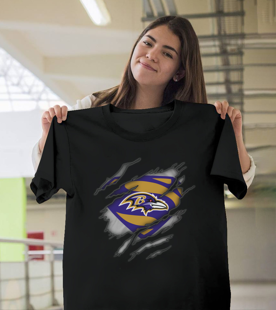 Baltimore Ravens Superman Logo Rip T-Shirt