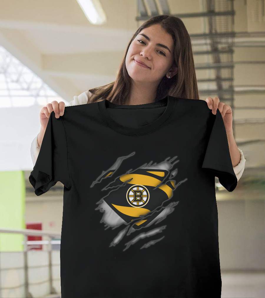 Boston Bruins Superman Logo Dynamic Tear T-Shirt