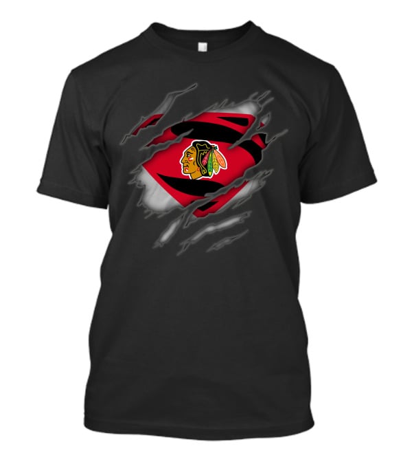 Chicago Blackhawks Superman Logo Claw Ripped Effect T-Shirt