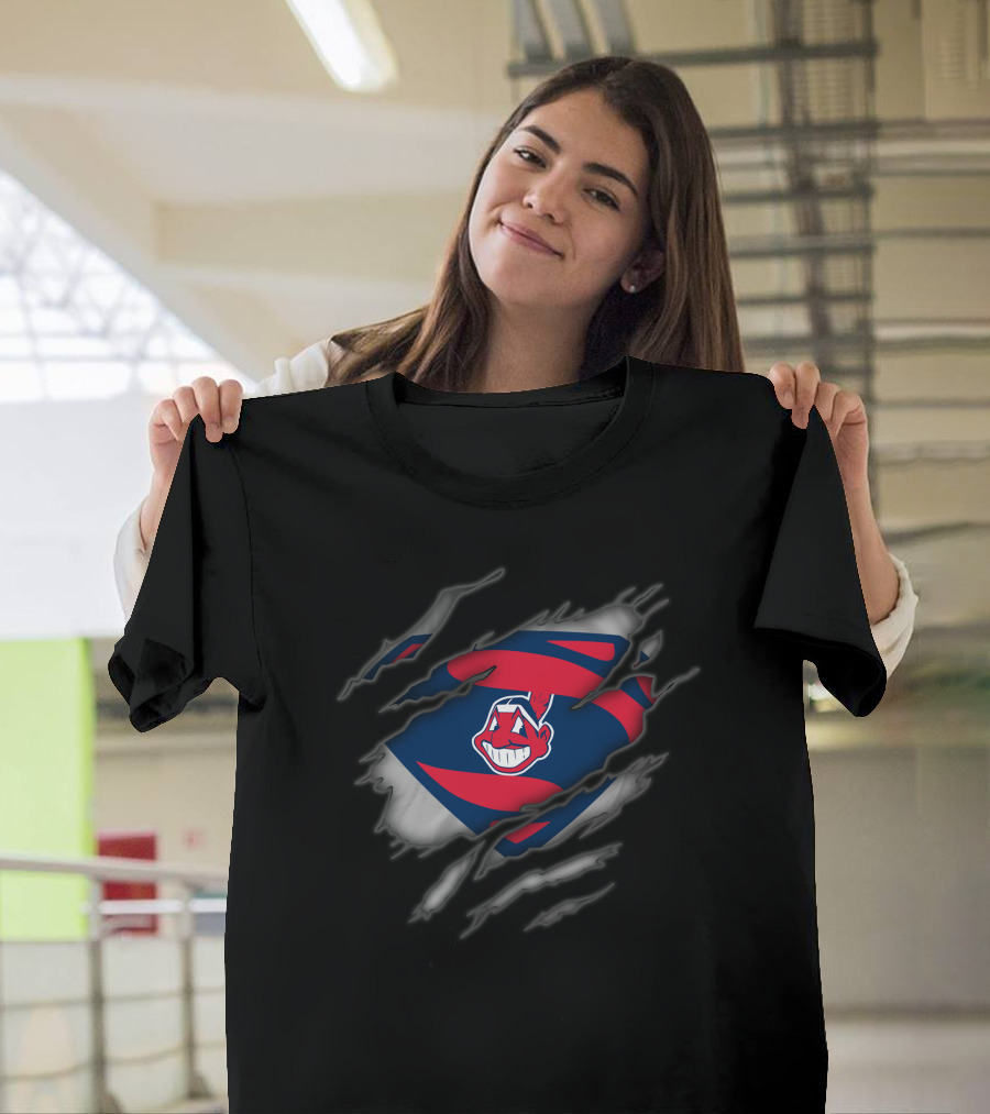 Cleveland Indians Chief Wahoo Superman Rip Style T-Shirt