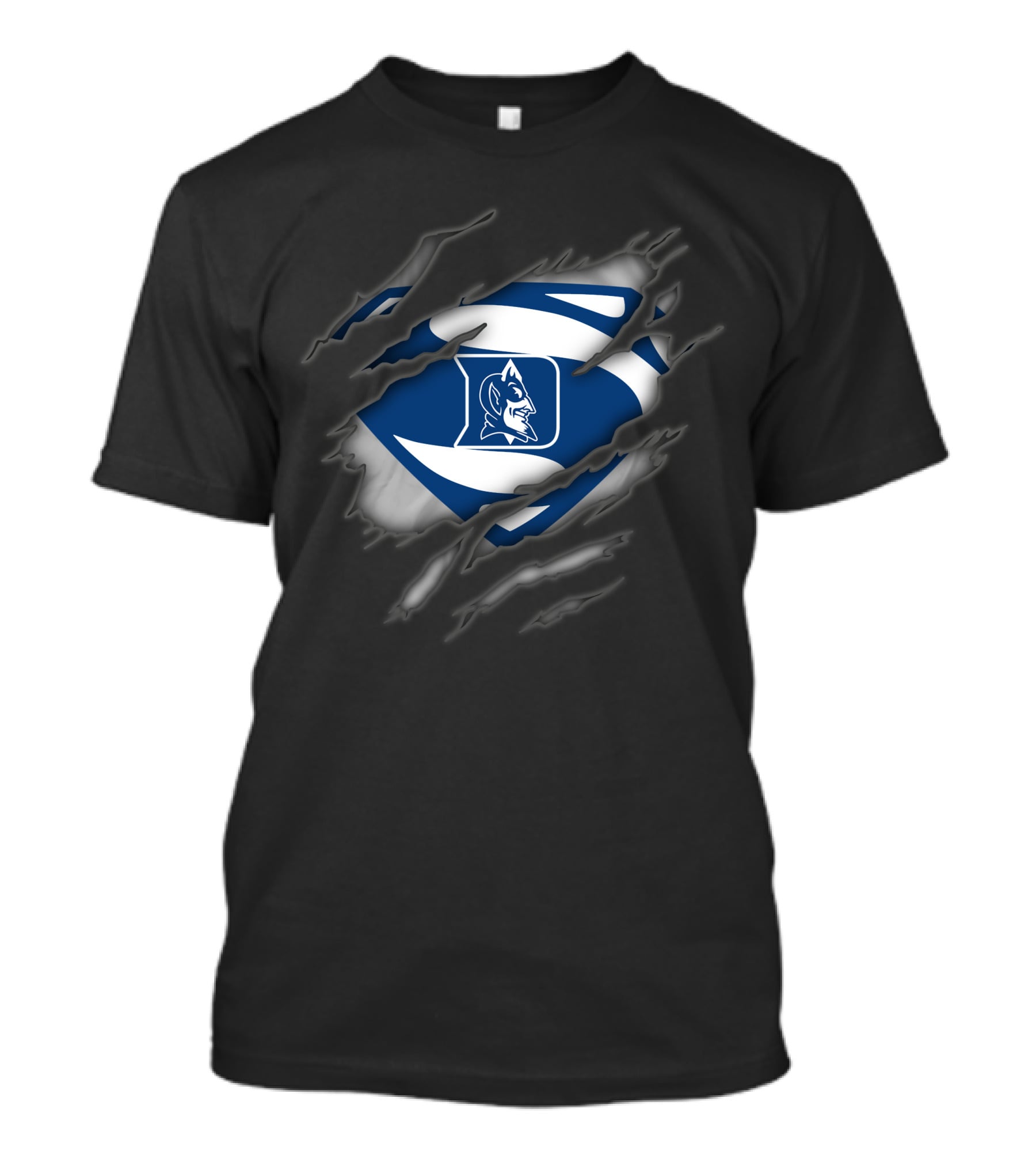 Duke Blue Devils Logo Superman-Inspired Graphic With Claw Marks T-Shirt
