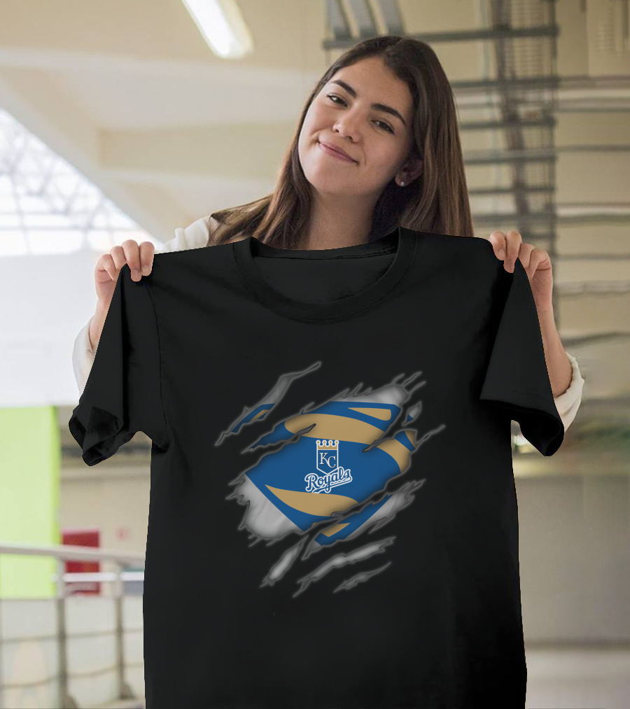 Kansas City Royals Kc Badge With Superman Style Tear Effect T-Shirt