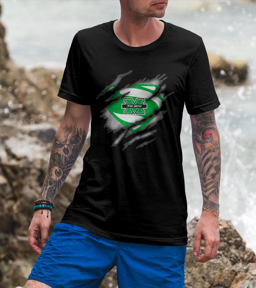 Marshall Thundering Herd M Logo Inside Superman-Style Rip T-Shirt
