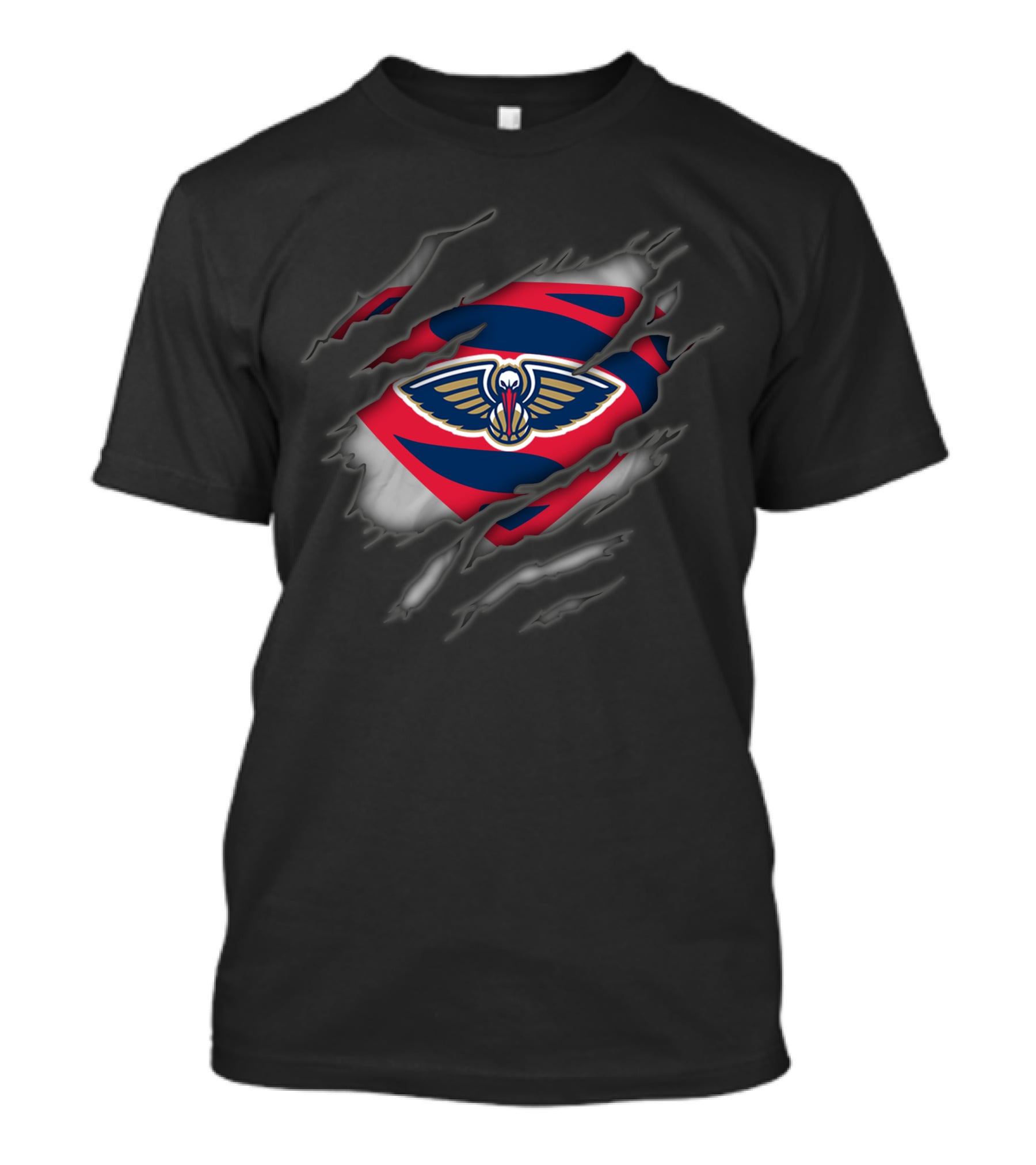 New Orleans Pelicans Logo Ripped Superman Style T-Shirt