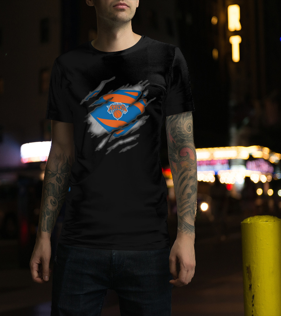 New York Knicks Basketball Superman Logo Reveal T-Shirt