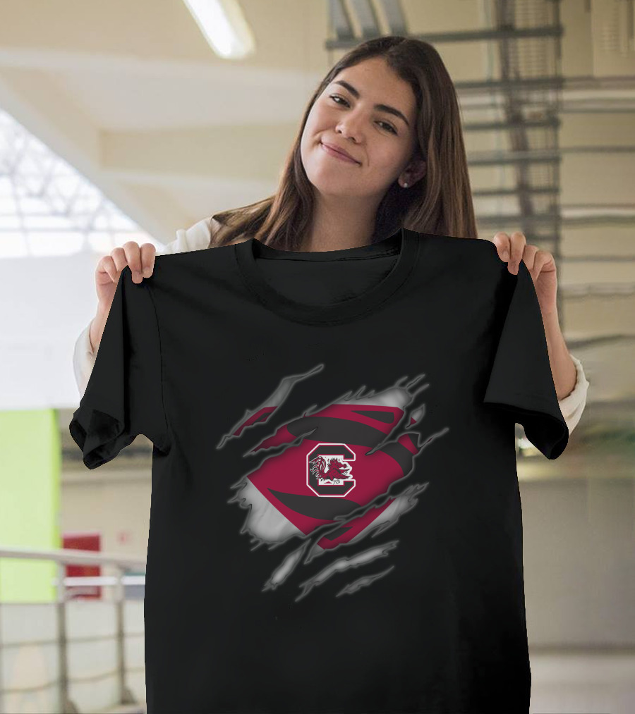 South Carolina Gamecocks Logo Superman-Style Ripped Chest T-Shirt