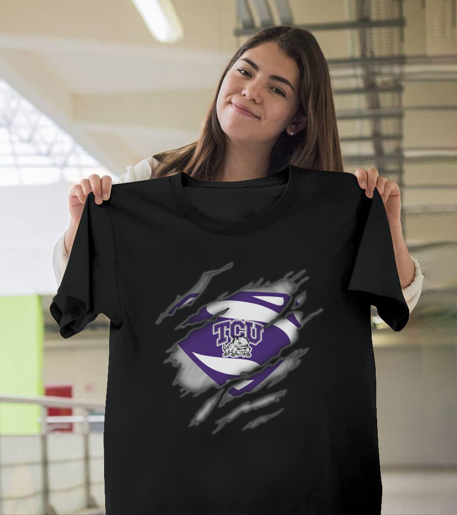 Tcu Horned Frogs Superman Logo With Rip Effect T-Shirt