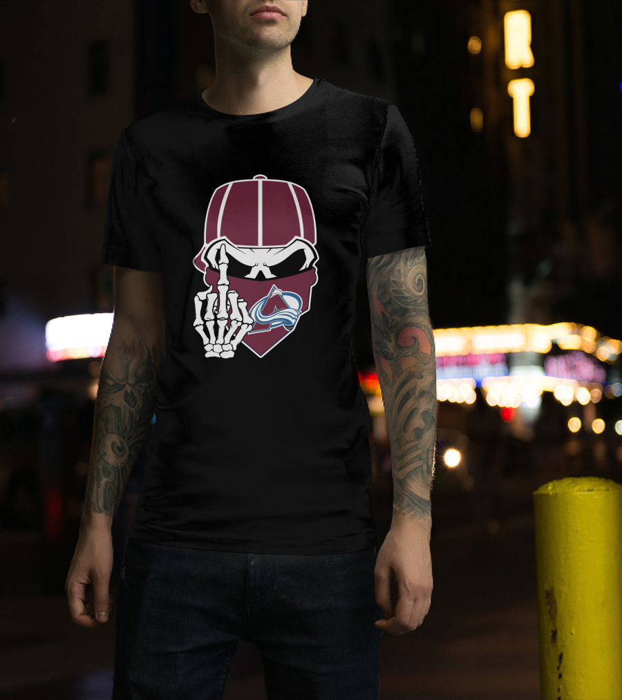 Colorado Avalanche Skeleton Middle Finger Bandana Cap T-Shirt