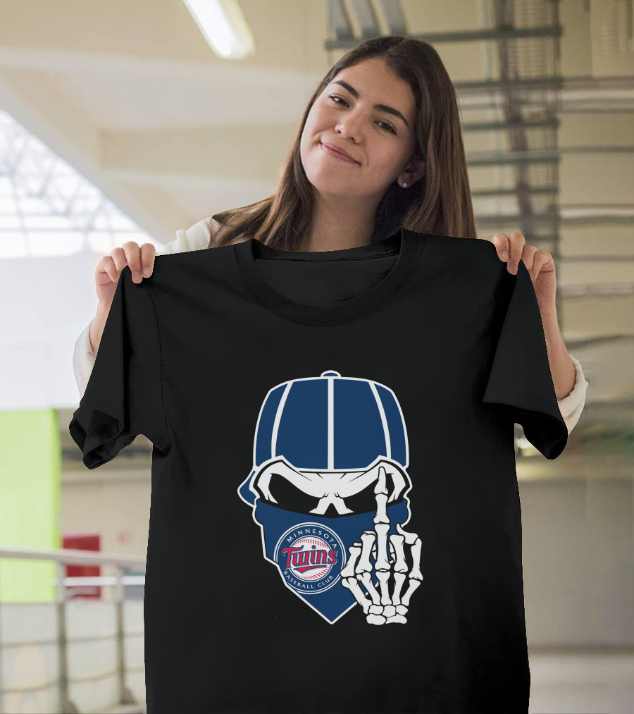 Minnesota Twins Baseball Club Skull With Skeleton Hand Symbol T-Shirt