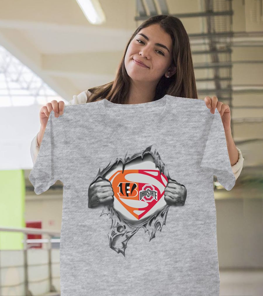 Cincinnati Bengals Ohio State Buckeyes Superman Logo Fusion T-Shirt