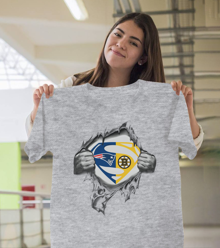 Patriots Boston Bruins Superman Logo Fusion T-Shirt