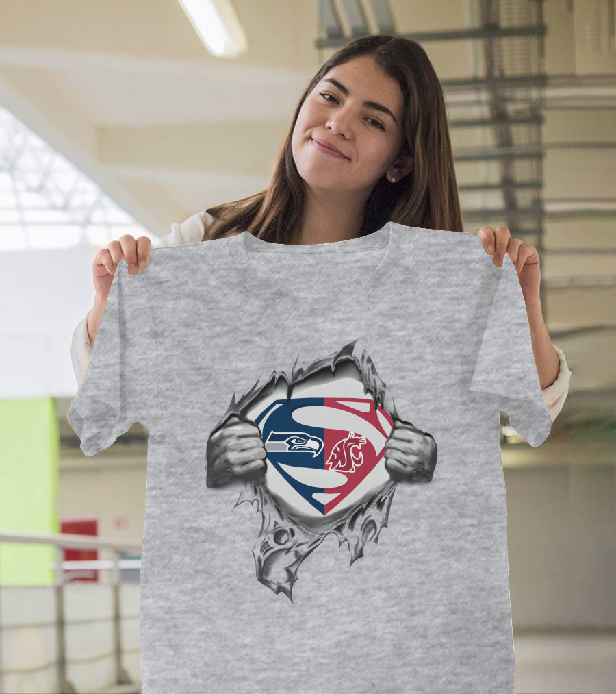 Seahawks Washington State Cougars Superman Logo Mashup T-Shirt