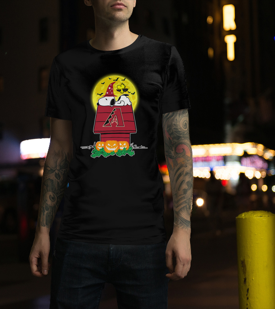 Arizona Diamondbacks Snoopy Halloween Full Moon Pumpkins T-Shirt