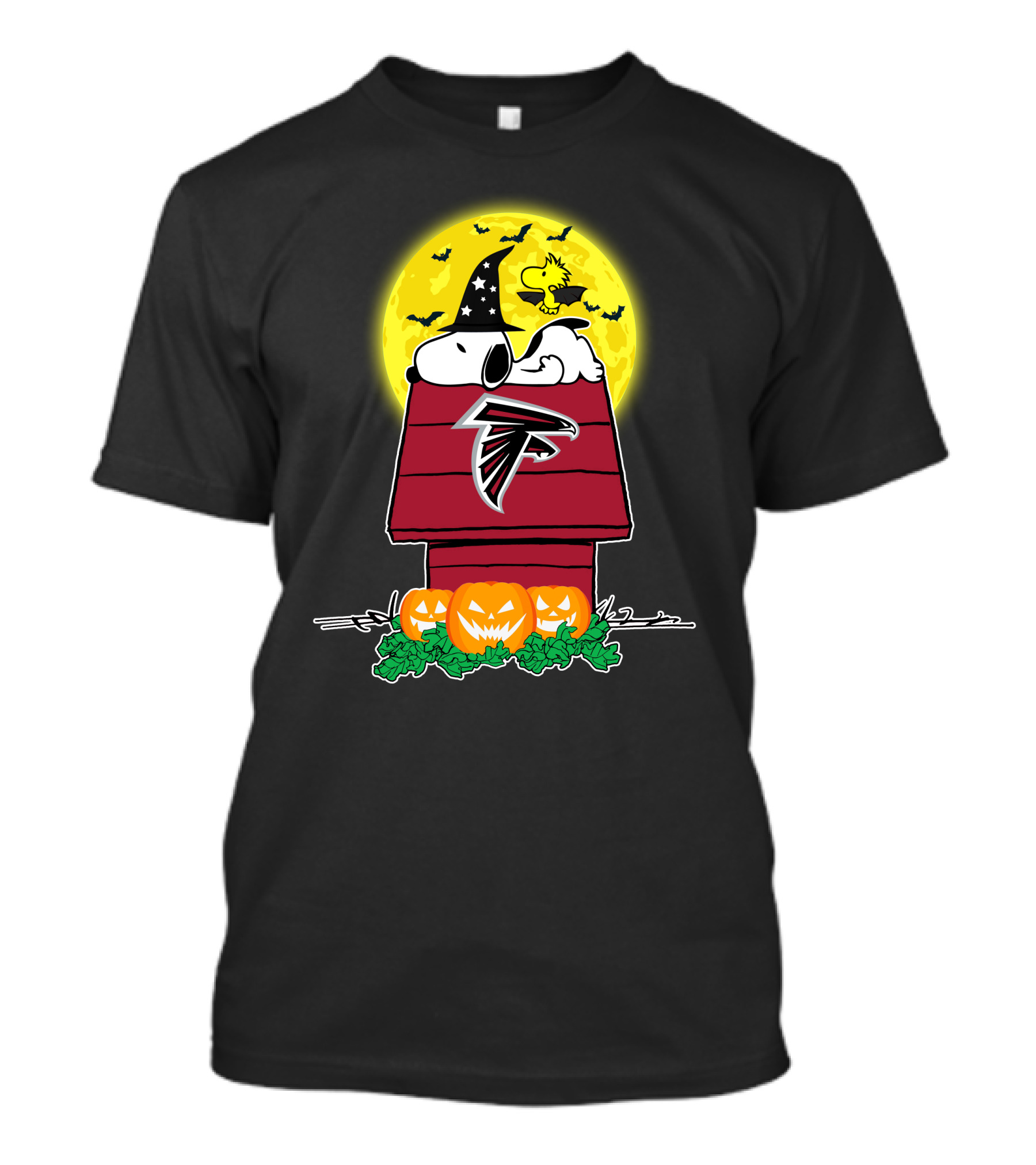 Atlanta Falcons Snoopy Woodstock Halloween Pumpkins Moon House T-Shirt