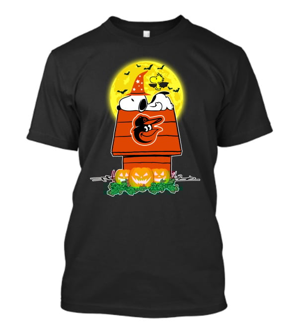 Baltimore Orioles Snoopy Woodstock Pumpkins Full Moon Halloween T-Shirt