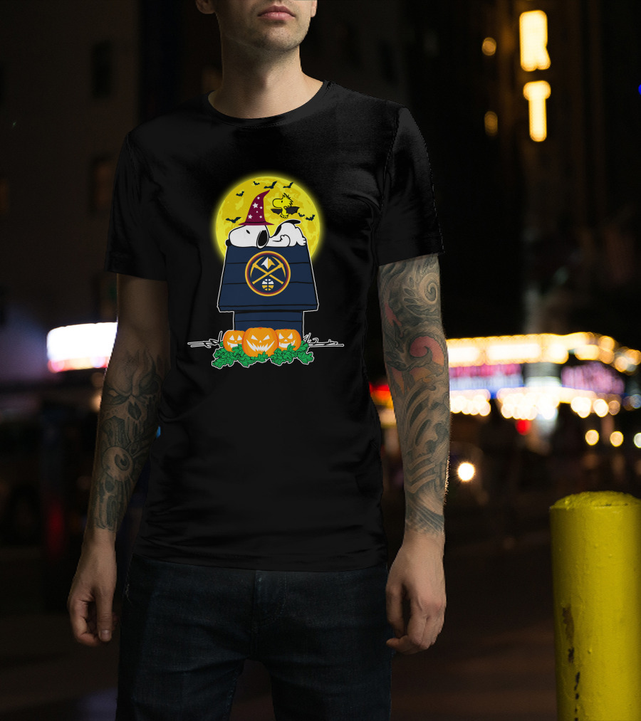 Denver Nuggets Snoopy Halloween Peanuts Doghouse Pumpkins Moon T-Shirt