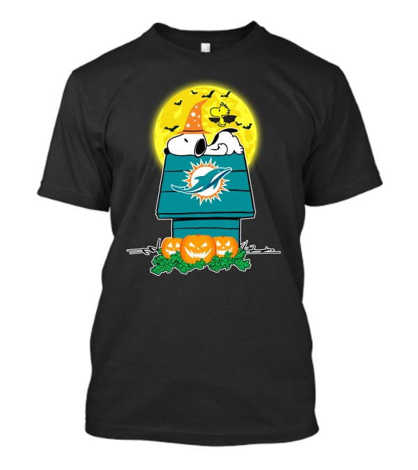 Miami Dolphins Snoopy Halloween Pumpkins Full Moon T-Shirt