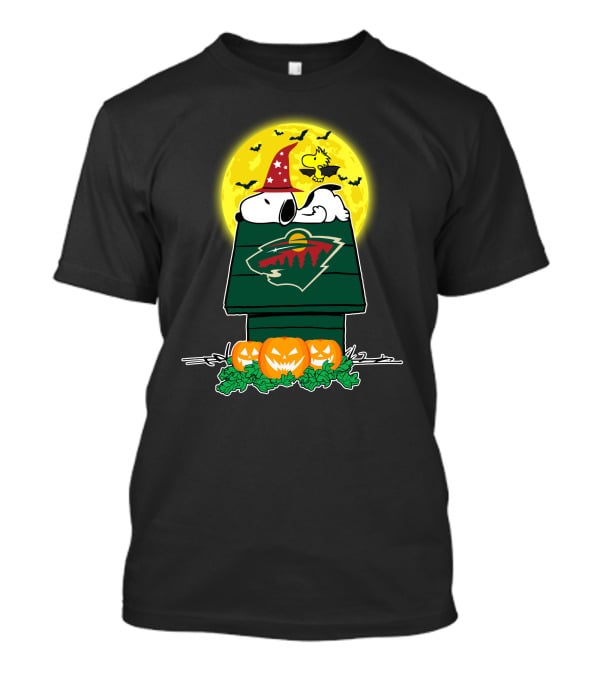 Minnesota Wild Snoopy Halloween Peanuts Jack-O'-Lanterns Woodstock Moon T-Shirt