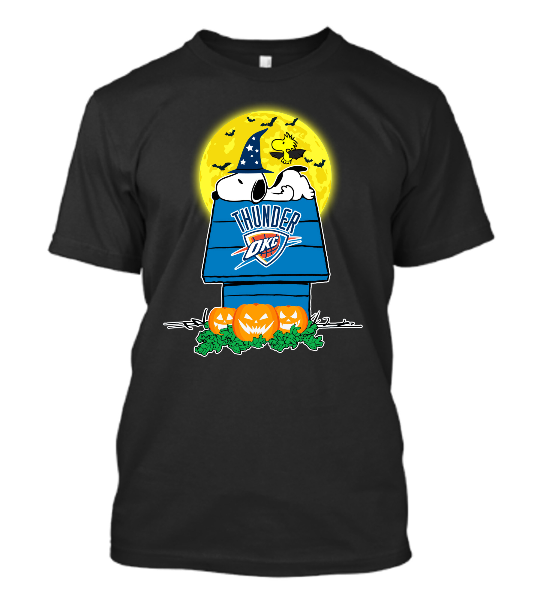 Oklahoma City Thunder Snoopy Halloween Moon Pumpkins T-Shirt