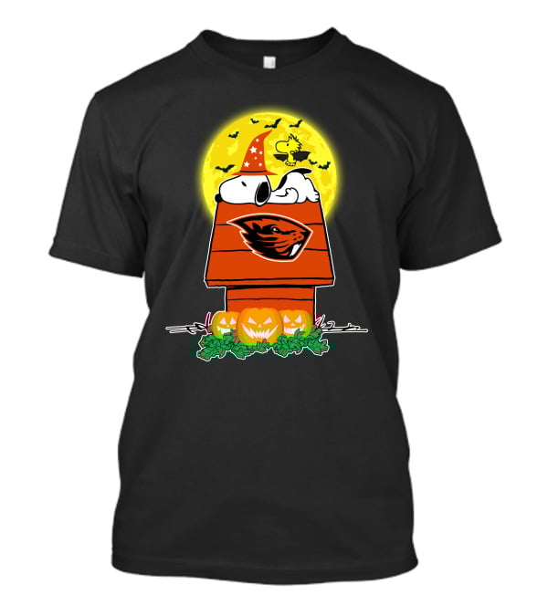 Oregon State Beavers Snoopy Woodstock Halloween Moon Pumpkins T-Shirt