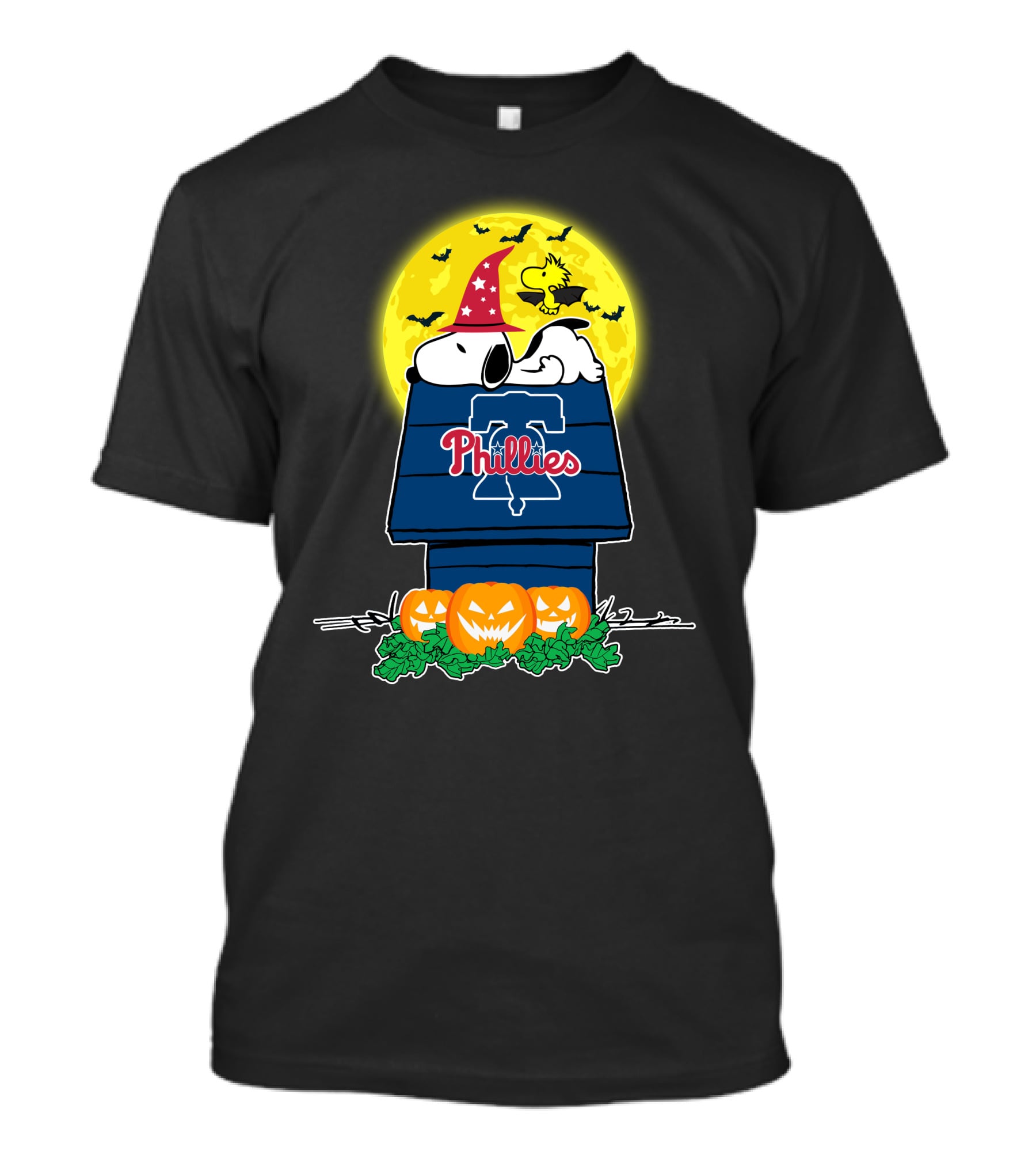 Philadelphia Phillies Snoopy Woodstock Halloween Moon Pumpkins T-Shirt