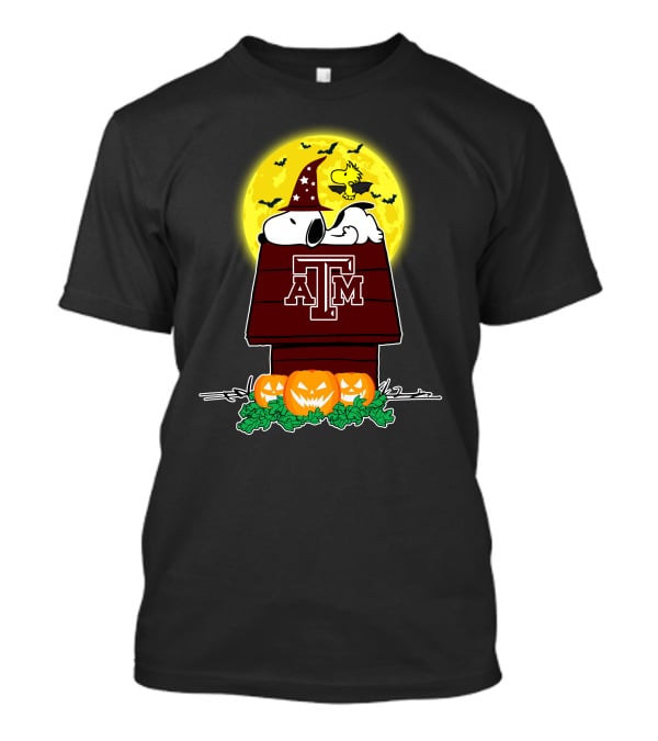 Texas Am Aggies Snoopy Moonlit Halloween With Pumpkins T-Shirt