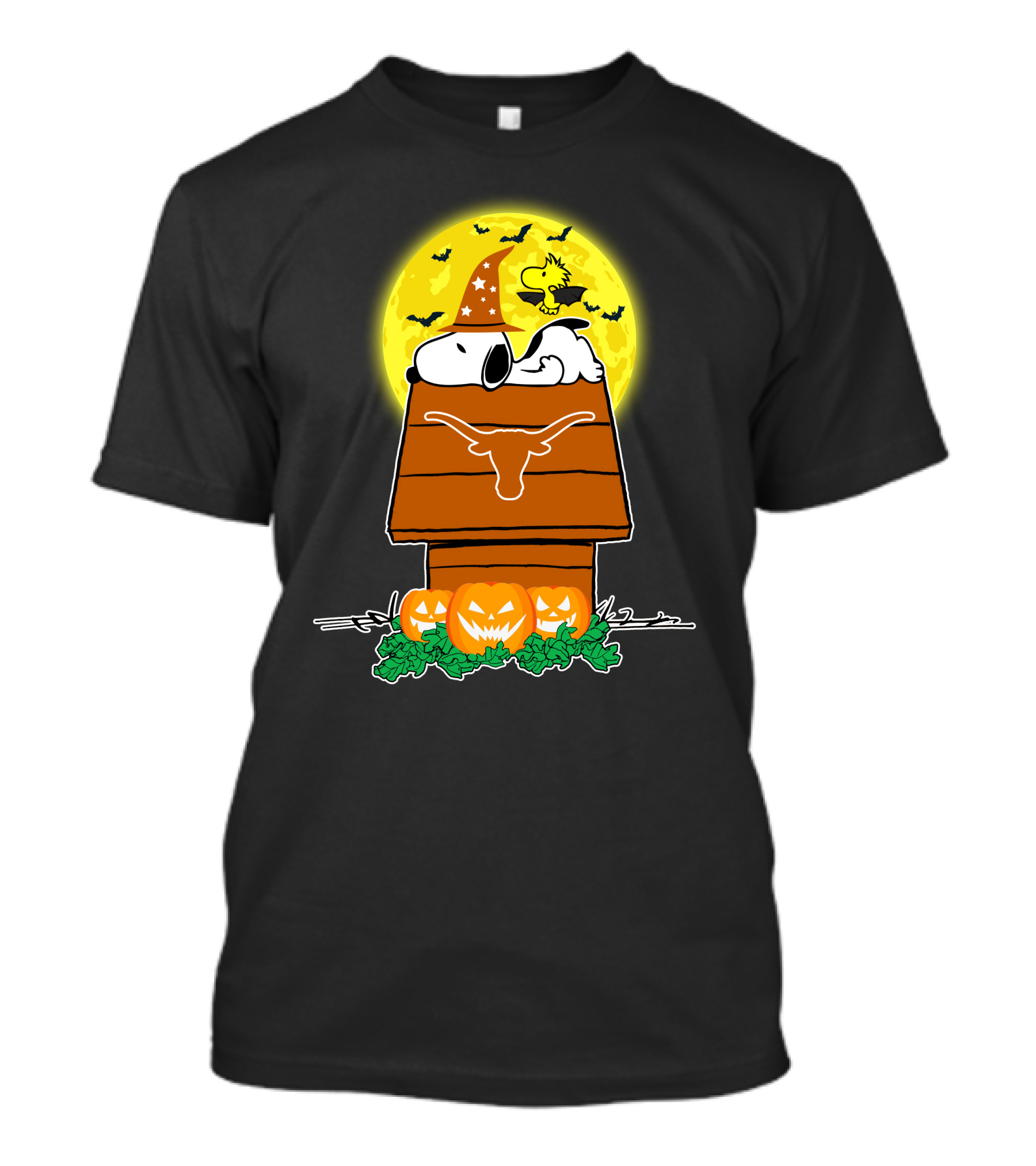 Texas Longhorns Snoopy Woodstock Halloween Pumpkins Moon T-Shirt