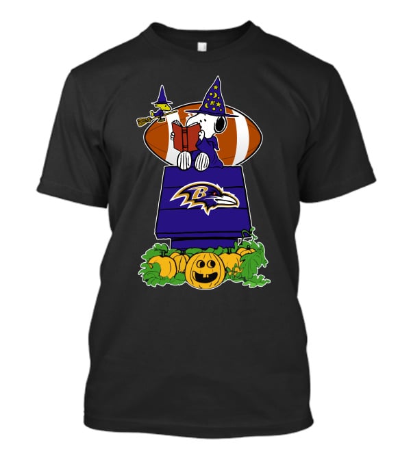 Baltimore Ravens Snoopy Halloween Witch Woodstock Pumpkin Football House T-Shirt
