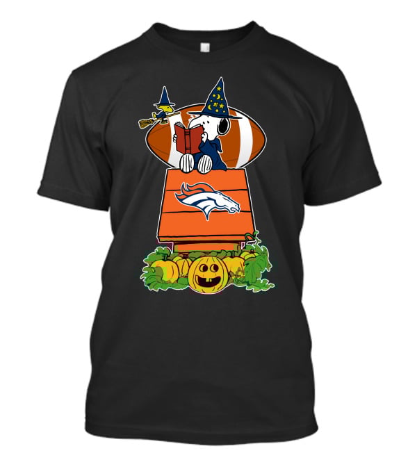 Denver Broncos Snoopy Halloween Football Wizard Pumpkin Scene T-Shirt